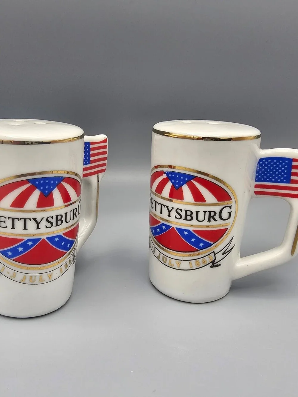 Gettysburg 13 July 1863 Ceramic Salt and Pepper Shaker Set with American Flag